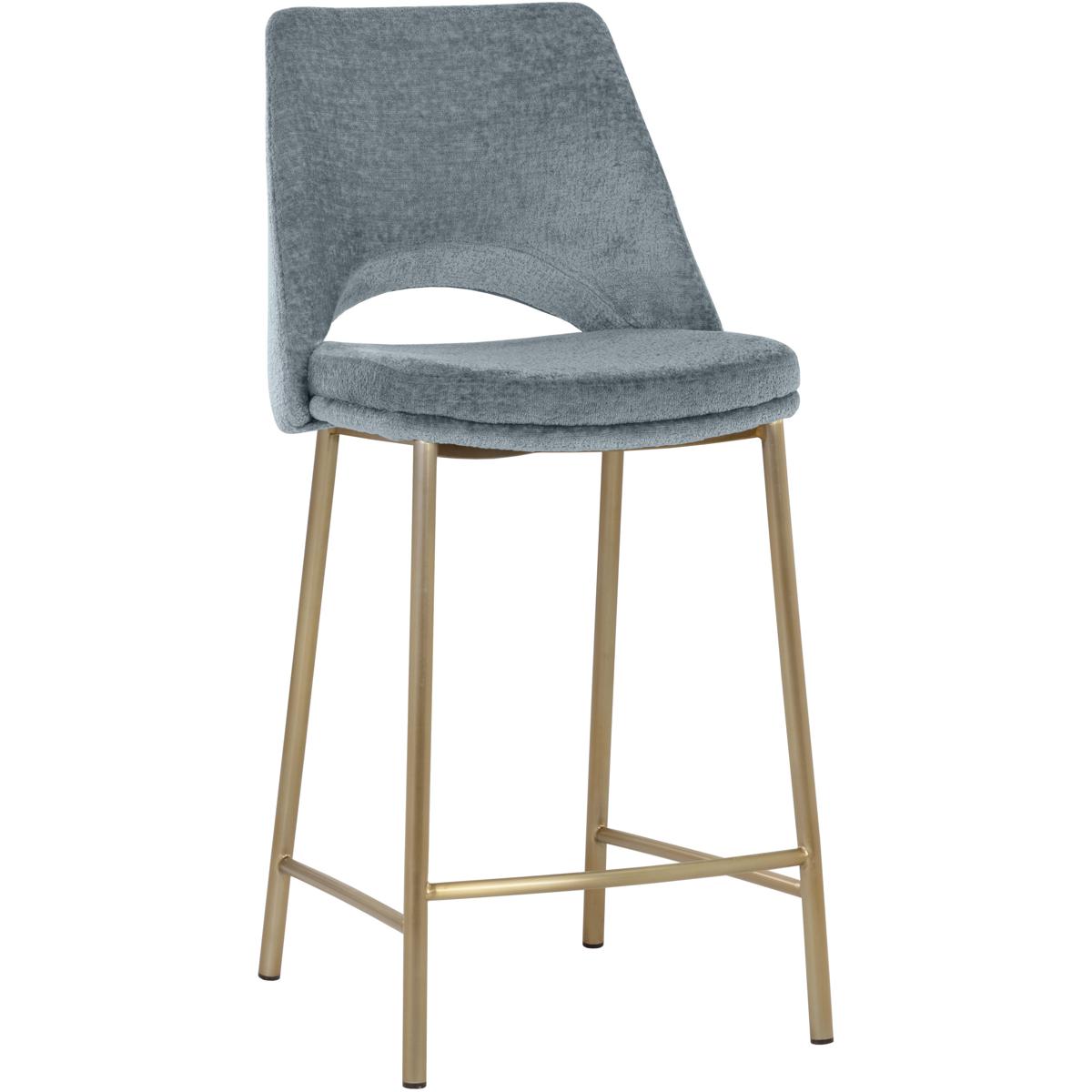 Velma Regency Bergen Blue Upholstered Antique Brass Steel Counter Stool